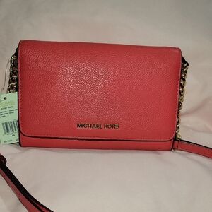 Michael Kors Coral-Reef Pebbled Leather Chain Crossbody